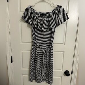 Tommy Hilfiger Navy/White Off-Shoulder belted Dress. Size XS.